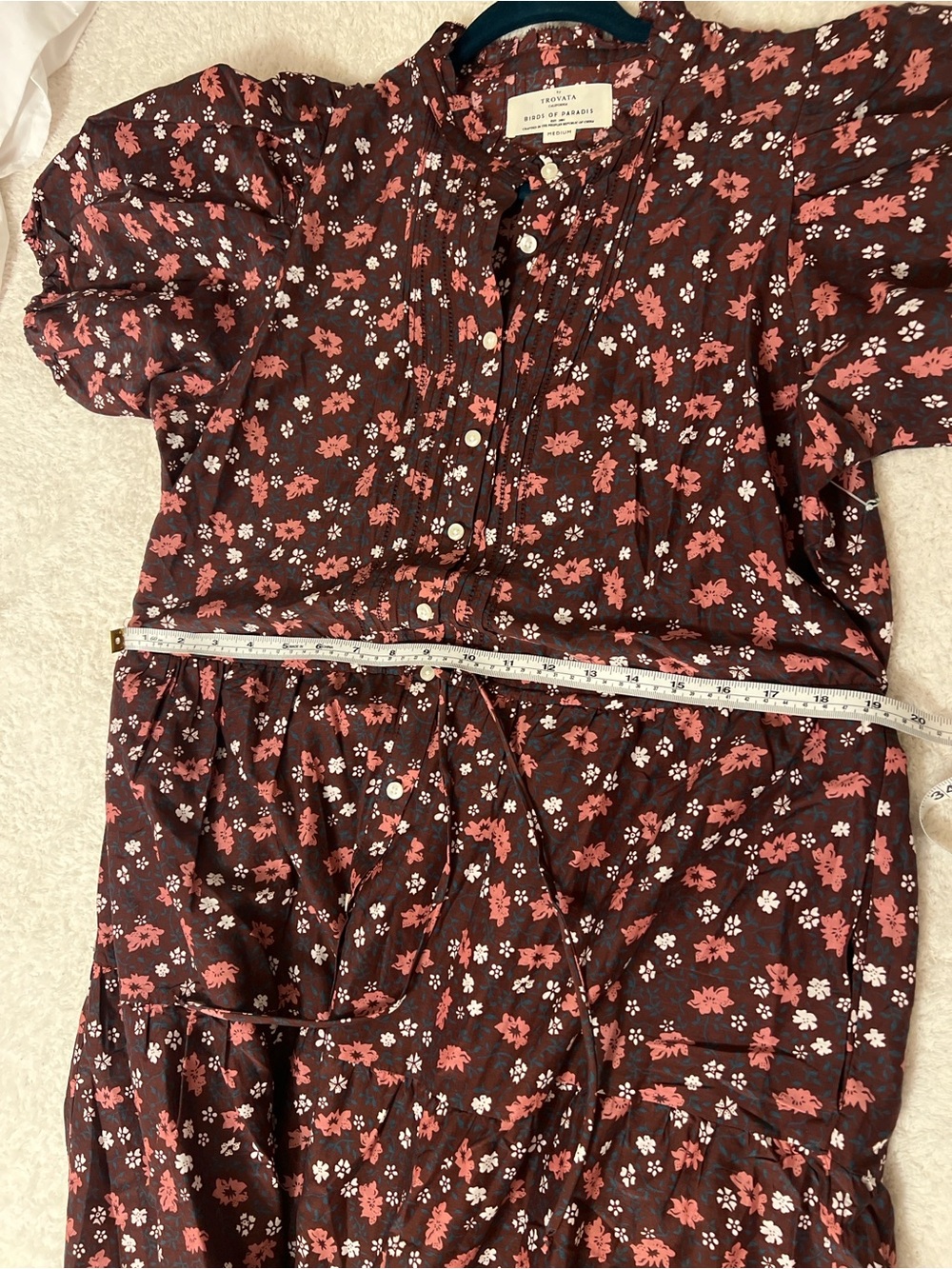 Trovata Birds of Paradis Floral Silk Cotton Midi Dress Medium Puff Sleeve Tiered - Picture 8 of 11